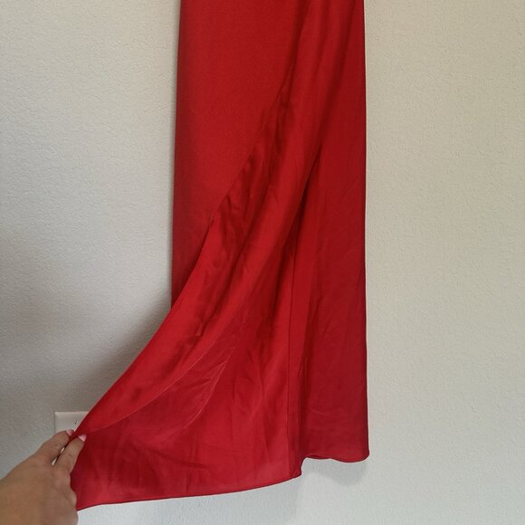 Cushnie Target Red Cowl Neck‎ Slip Midi Dress Womens 6 Satin Leg Slit Tie Neck - Picture 4 of 10